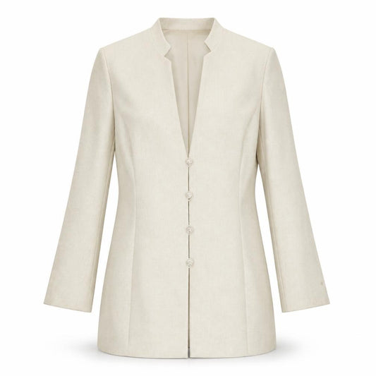 Jacques Vert Women's Beige Long Blazer Jacket Size 12 Classic Workwear