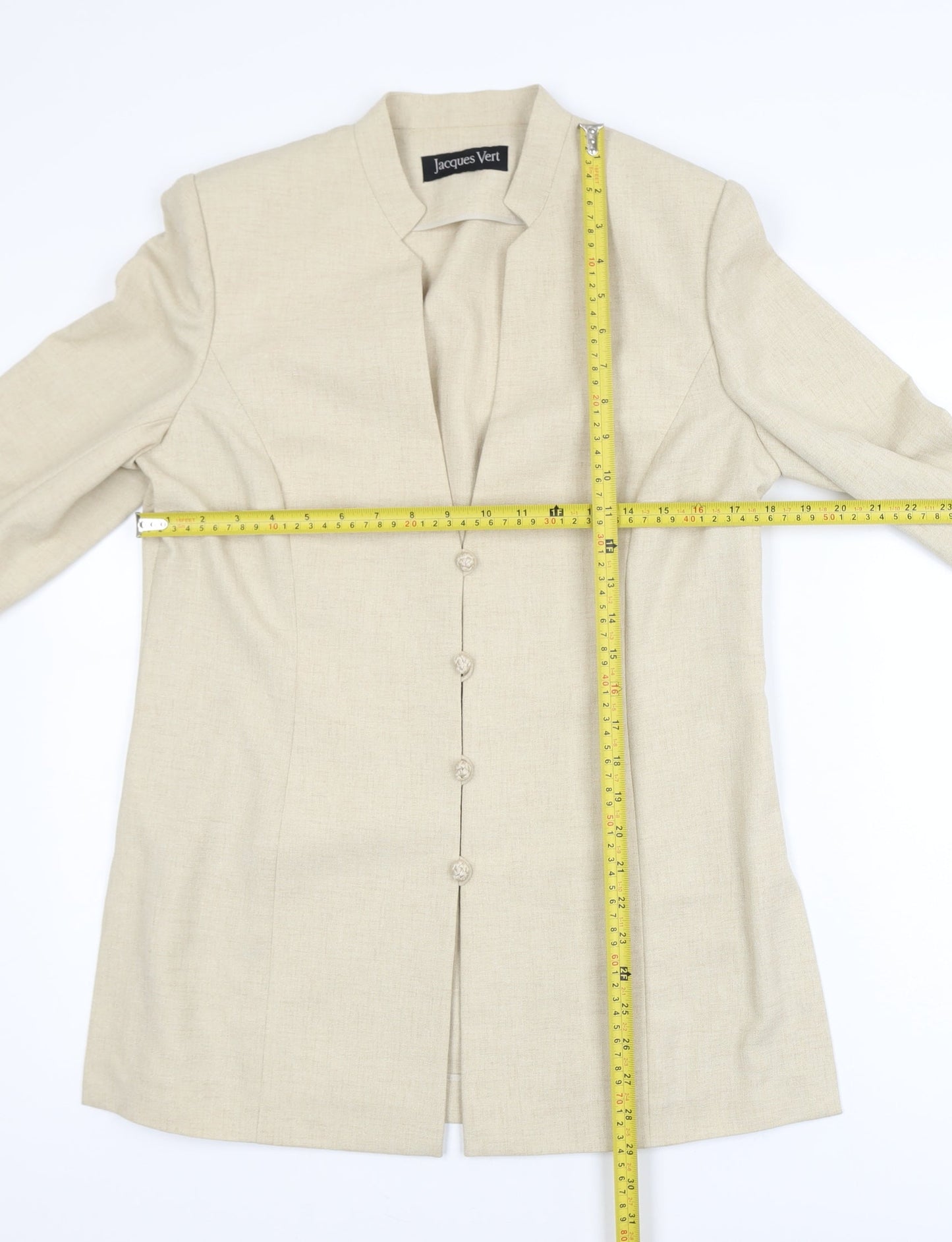 Jacques Vert Women's Beige Long Blazer Jacket Size 12 Classic Workwear