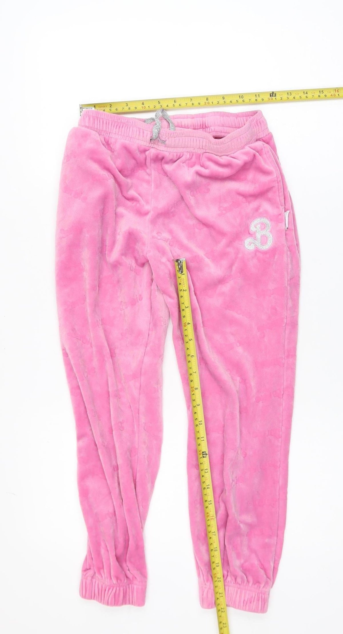 Barbie Girls Pink Velour Jogger Trousers Size 12 Years Elastic Waist