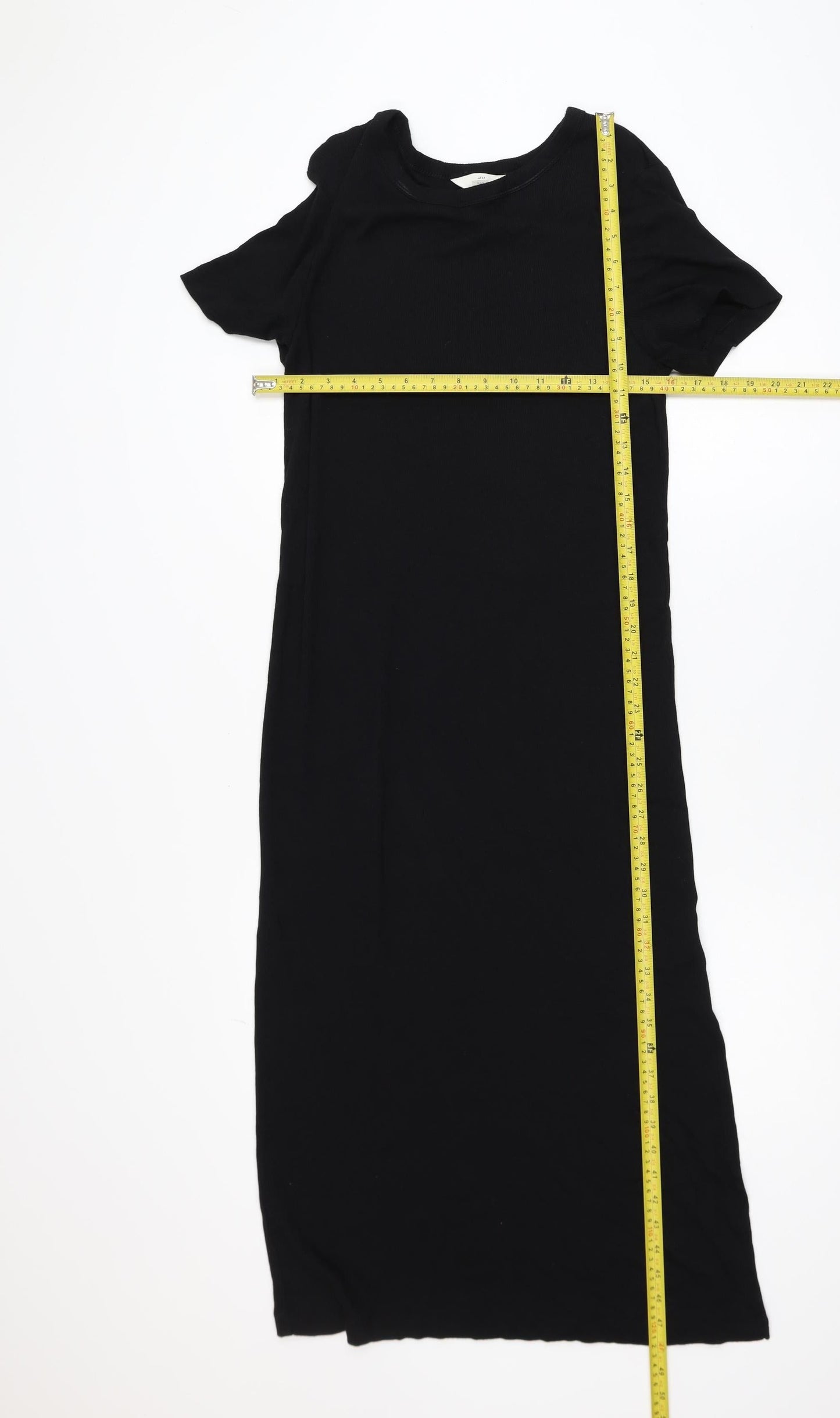 H&M Women Black Size 12 Midi T-Shirt Dress Cotton Blend Casual