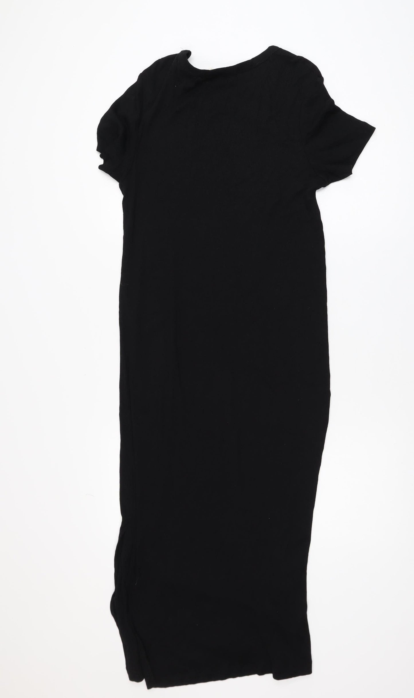 H&M Women Black Size 12 Midi T-Shirt Dress Cotton Blend Casual