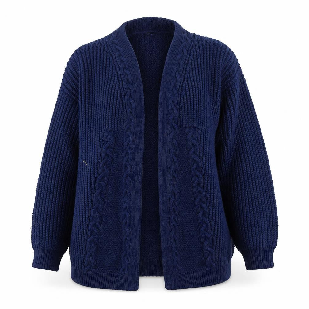 Lipsy Women Blue Cable-Knit Open Front Long Sleeve Cardigan Size 12