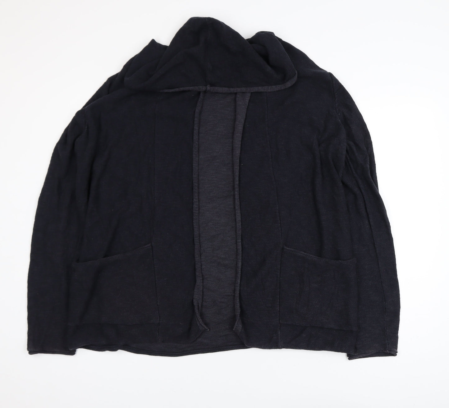 Review Womens Black Cotton Knit Cardigan L Hooded Open Front