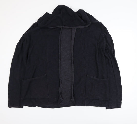 Review Womens Black Cotton Knit Cardigan L Hooded Open Front