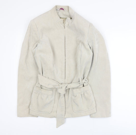 Bonmarché Women Beige Corduroy Belted Zip Jacket Size 12