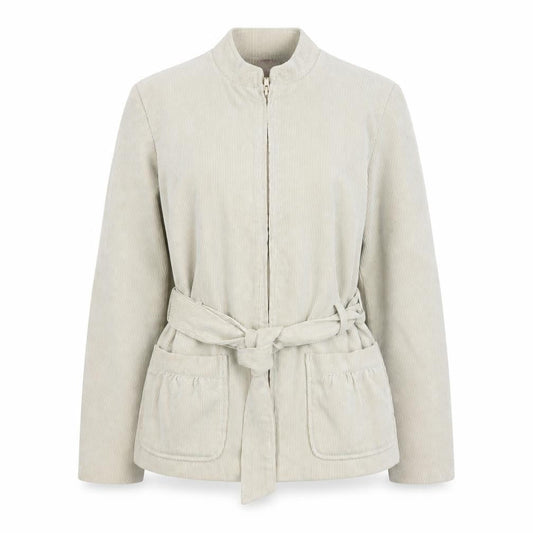 Front view of Bonmarché Women Beige Corduroy Belted Zip Jacket, size 12