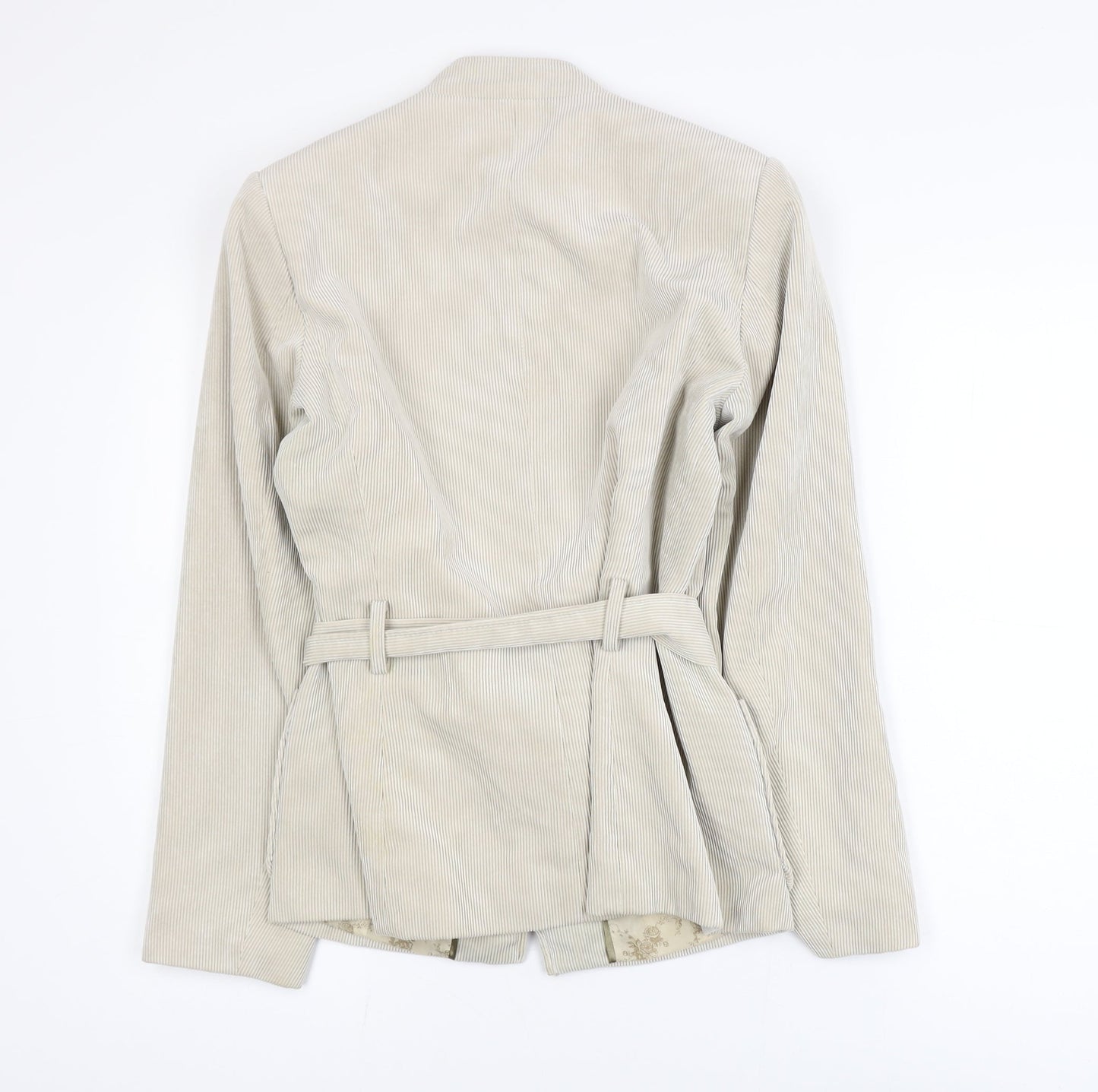 Bonmarché Women Beige Corduroy Belted Zip Jacket Size 12