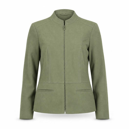 Front view of Style by EWM women’s green full zip lined jacket, size UK 10