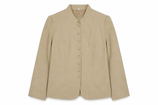Front view of Style by EWM Women's Beige, size 12, Long Sleeve Button Jacket