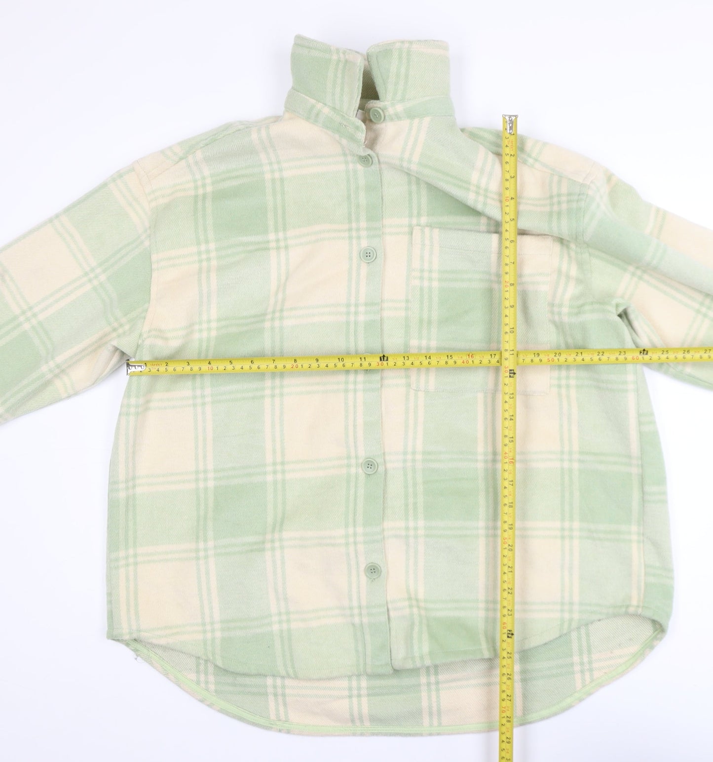 Monki Women Green Check Fleece Button Jacket Size 12