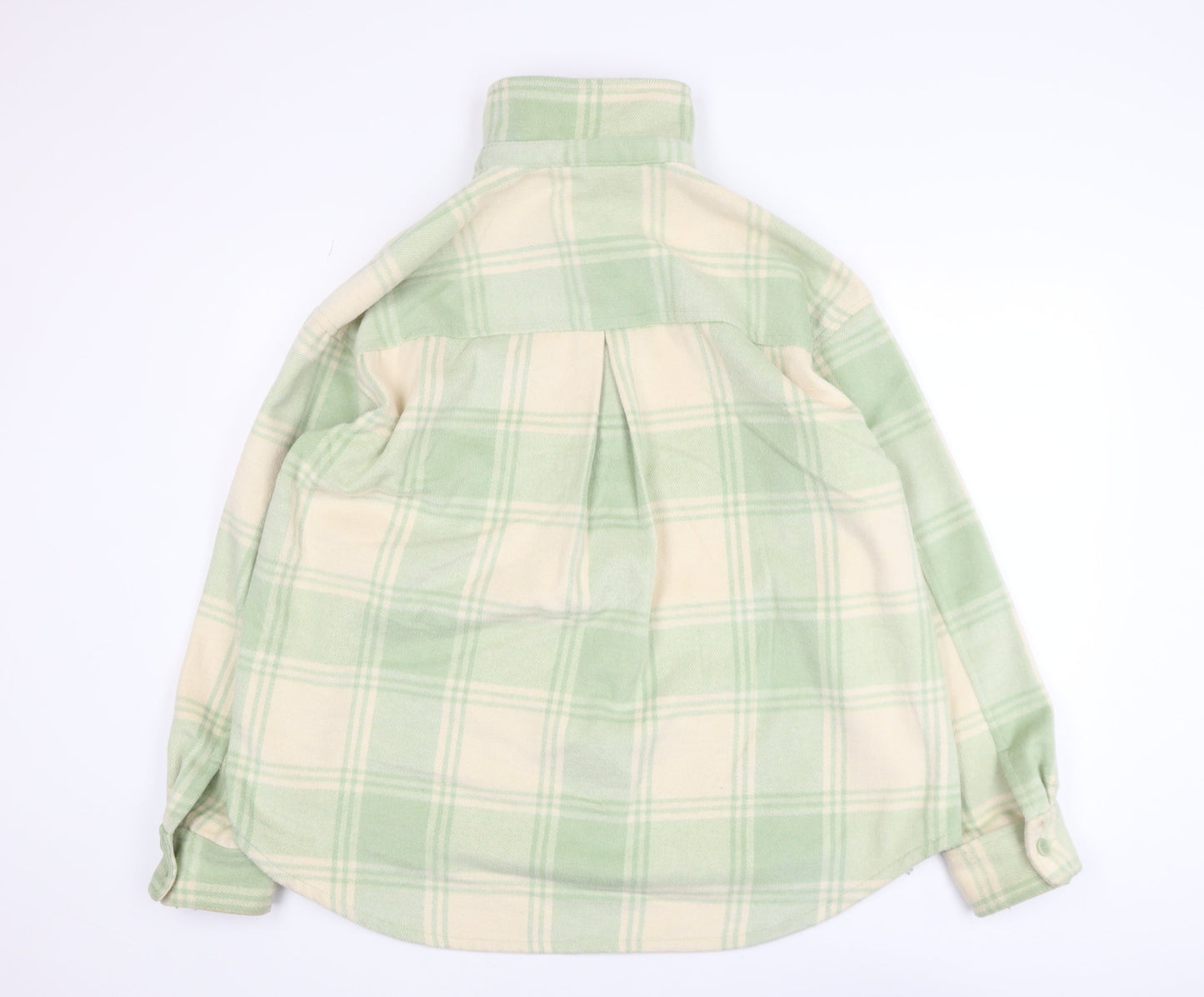 Monki Women Green Check Fleece Button Jacket Size 12