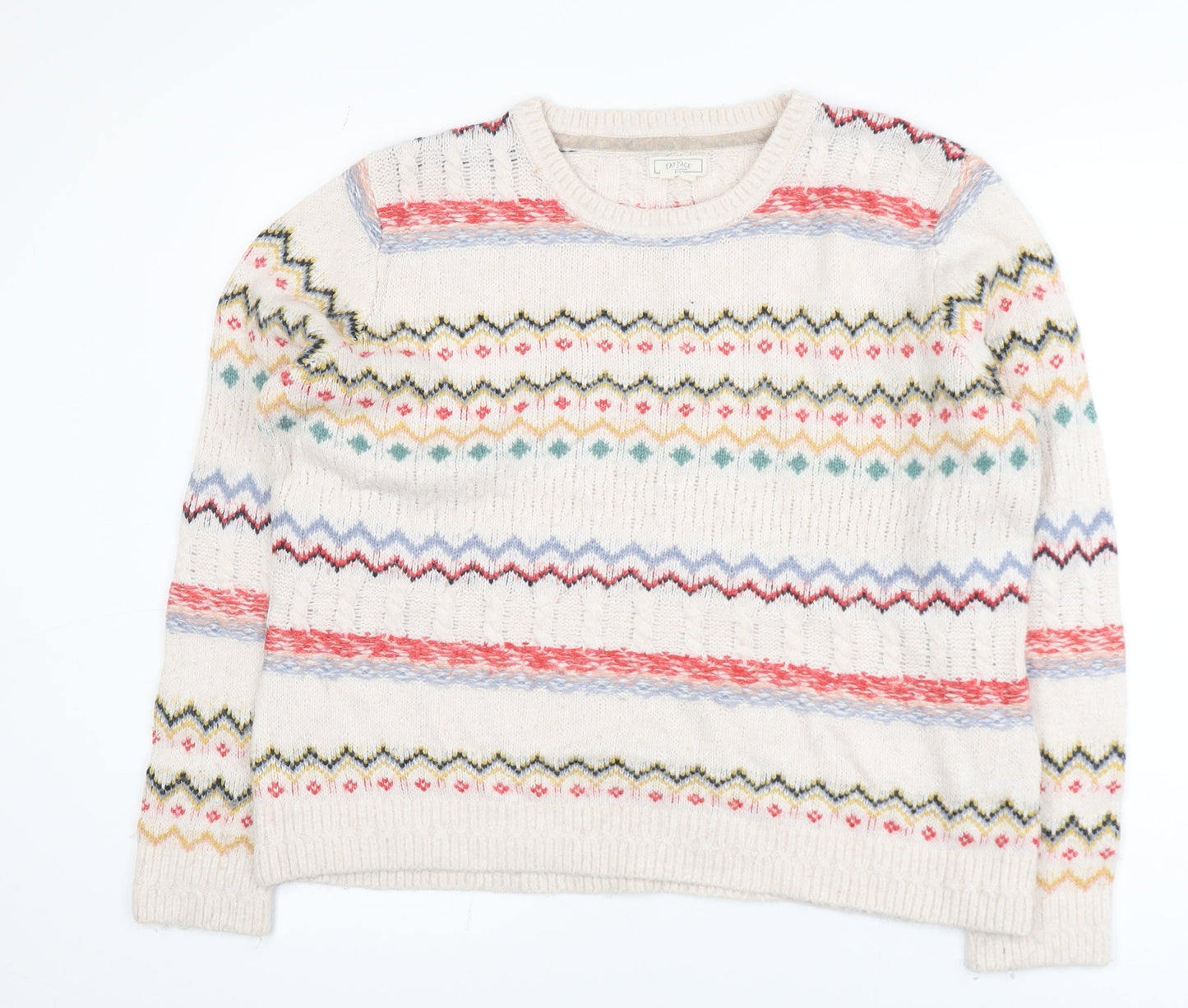 Fat Face Womens Ivory Fair Isle Jumper Size 14 Knit Pullover