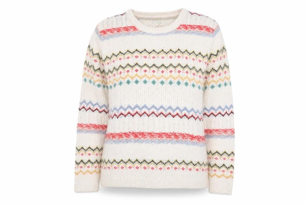 Fat Face Womens Ivory Fair Isle Jumper Size 14 Knit Pullover