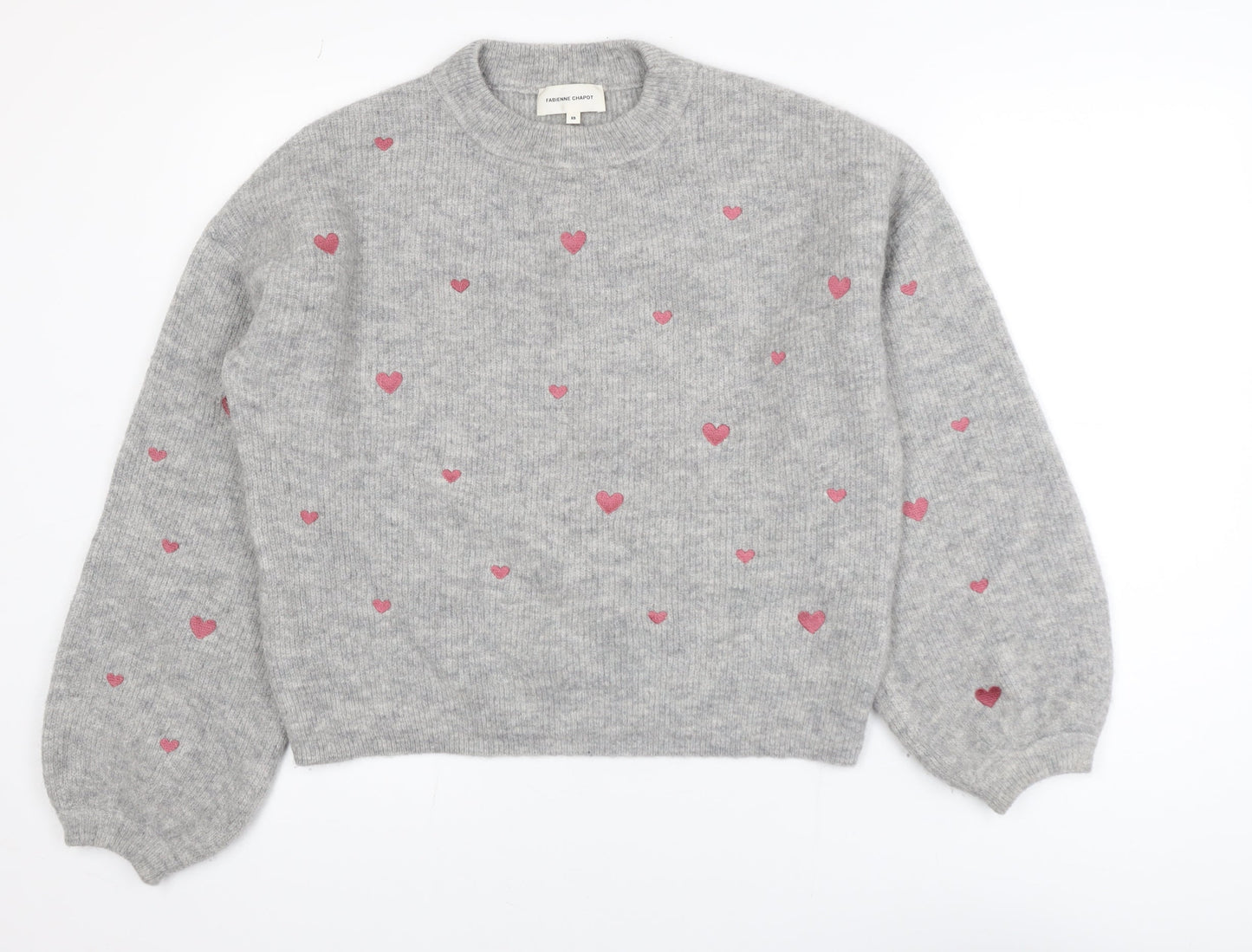 Fabienne Chapot Women's Grey Heart Knit Pullover Jumper XS