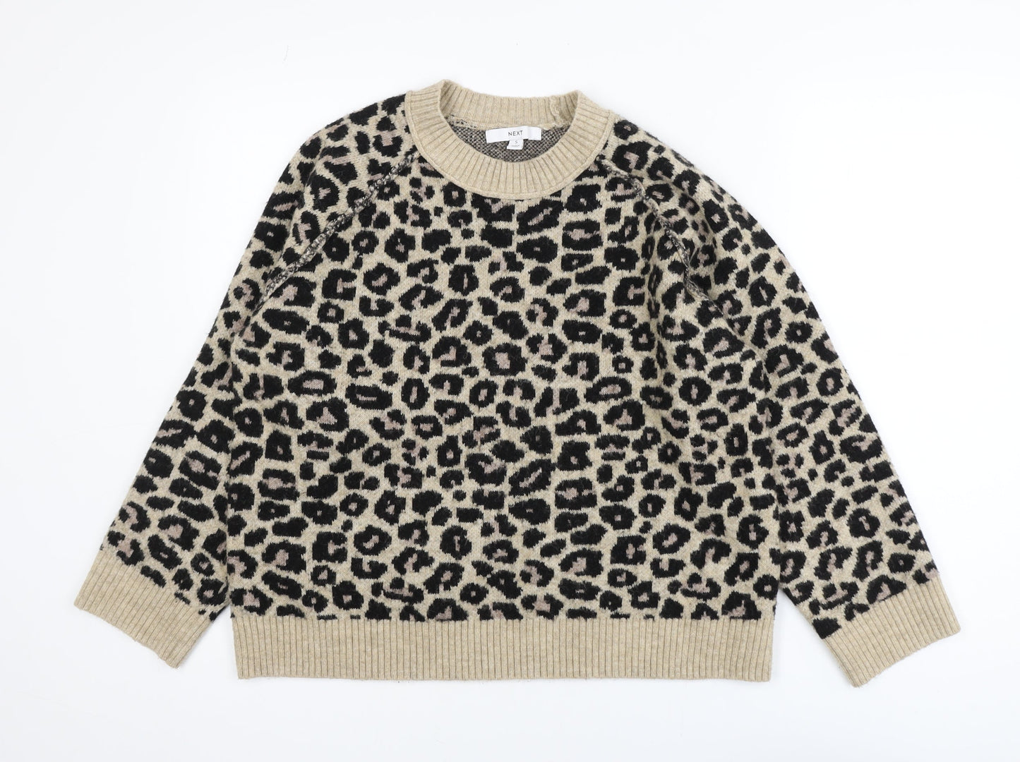Next Women's Beige Leopard Print Crew Neck Jumper Size S