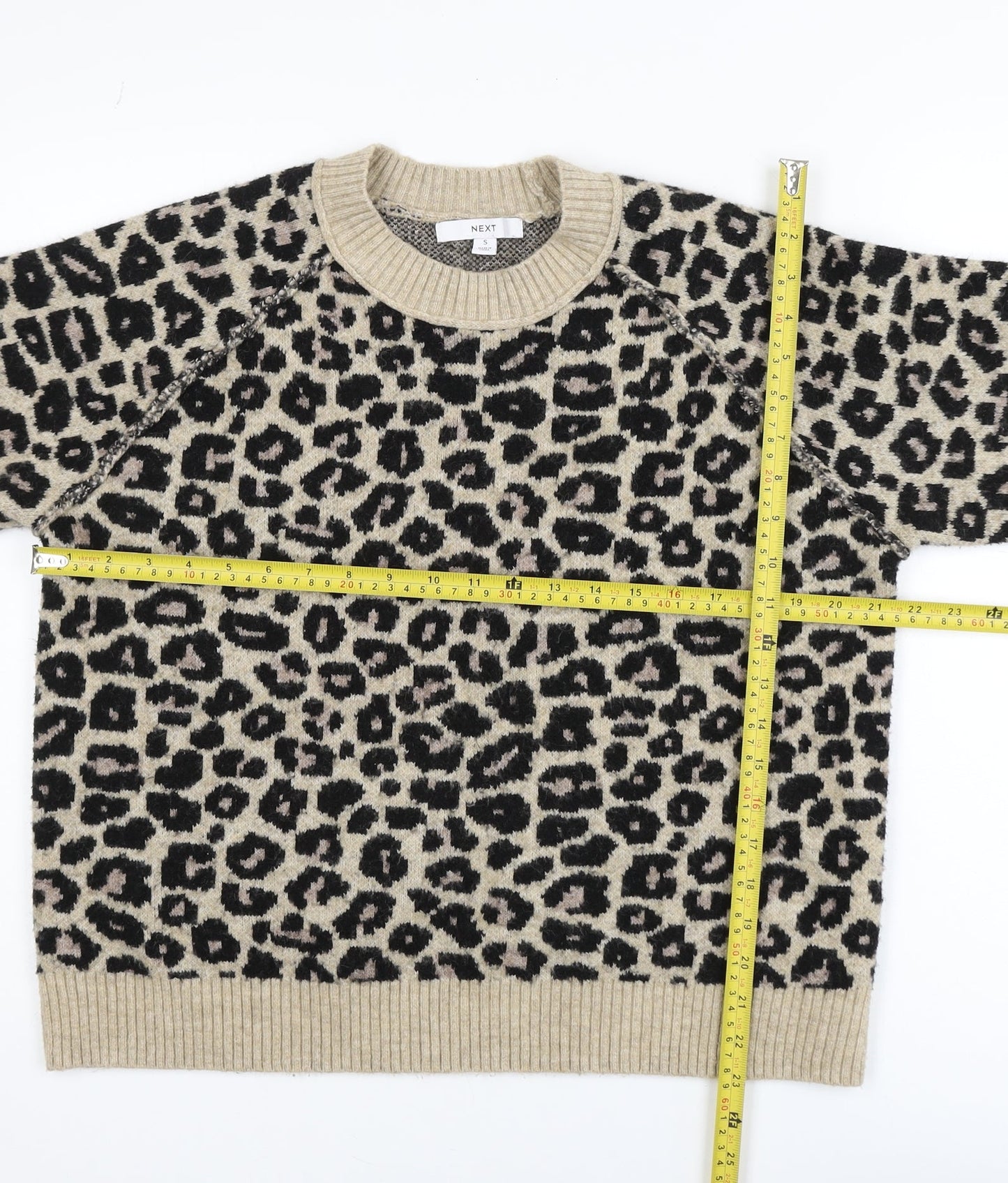 Next Women's Beige Leopard Print Crew Neck Jumper Size S