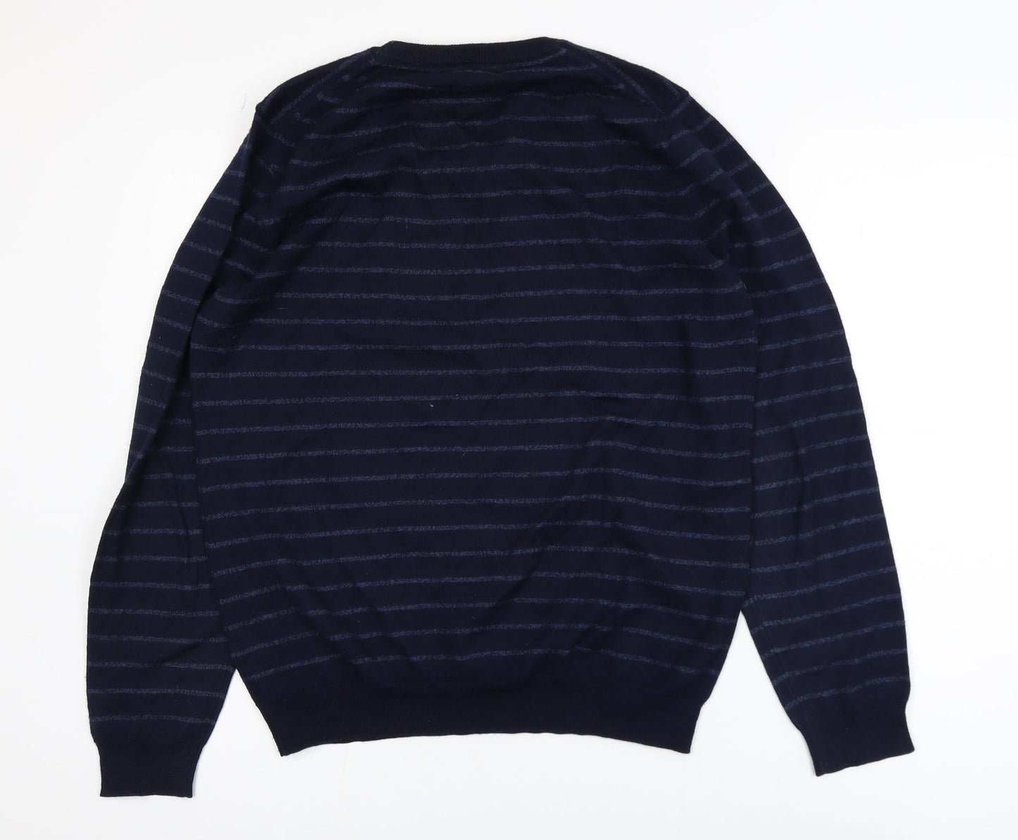 Marks and Spencer Men's Blue Striped Merino Blend Jumper L