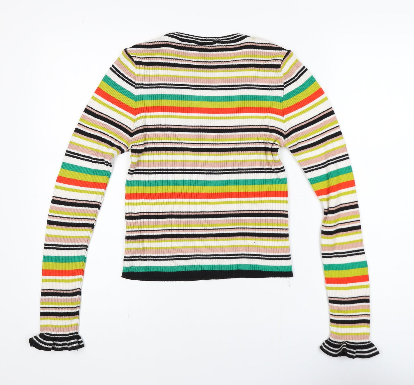 Topshop Women’s Multicoloured Striped Ribbed Knit Long Sleeve Ringer Top Size 10