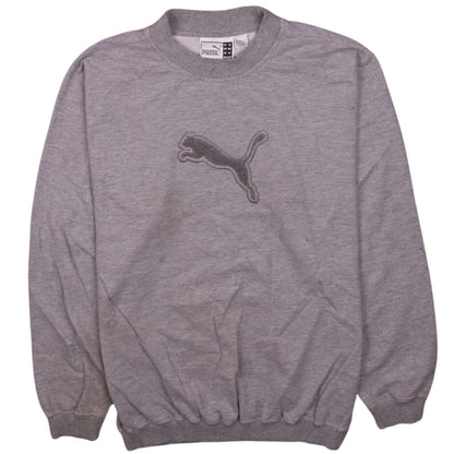 Additional front view of Puma boys’ grey crew neck pullover sweatshirt, size 164, logo embroidered top