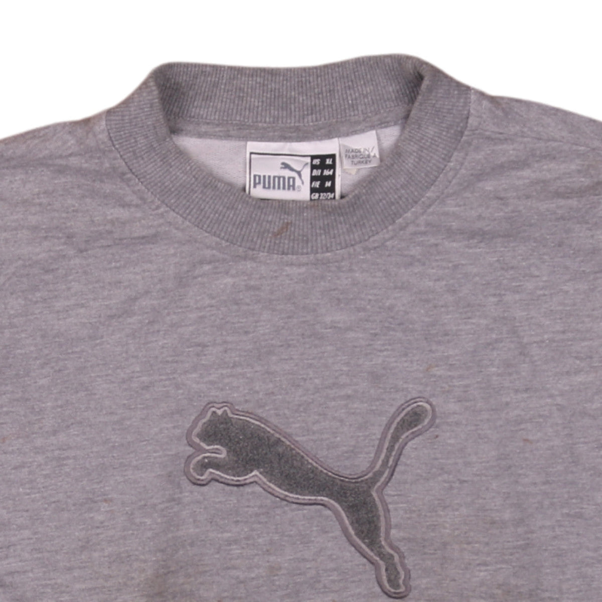 Puma Boys Grey Crew Neck Pullover Sweatshirt Size 164 Logo Embroidered Top