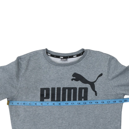 Back view of Puma boys’ grey crew neck logo pullover sweatshirt 15-16 years