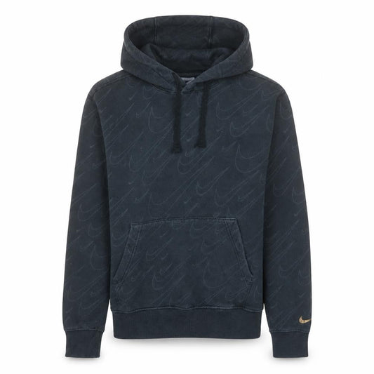 Front view of Nike women’s black xs pullover hoodie logo patterned cotton blend