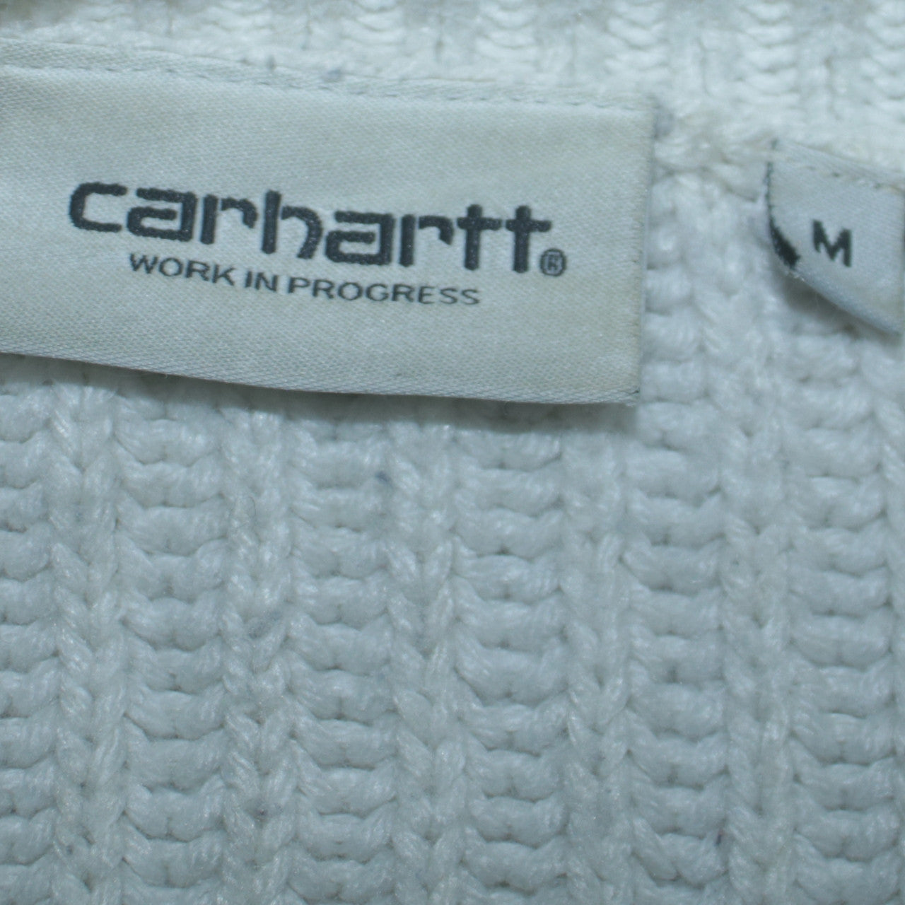 Carhartt Men White Chunky-Knit Wool Pullover Jumper M
