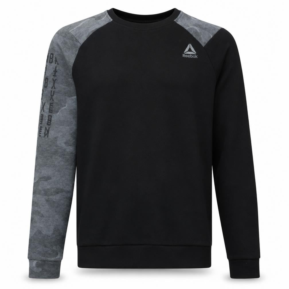 Reebok Men's Black Camouflage Sleeve Crew Neck Sweatshirt S