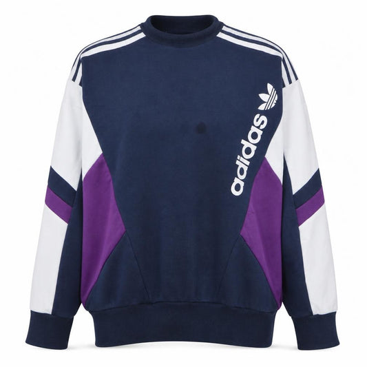 Adidas Womens Navy Blue Colourblock Crew Neck Sweatshirt UK 12