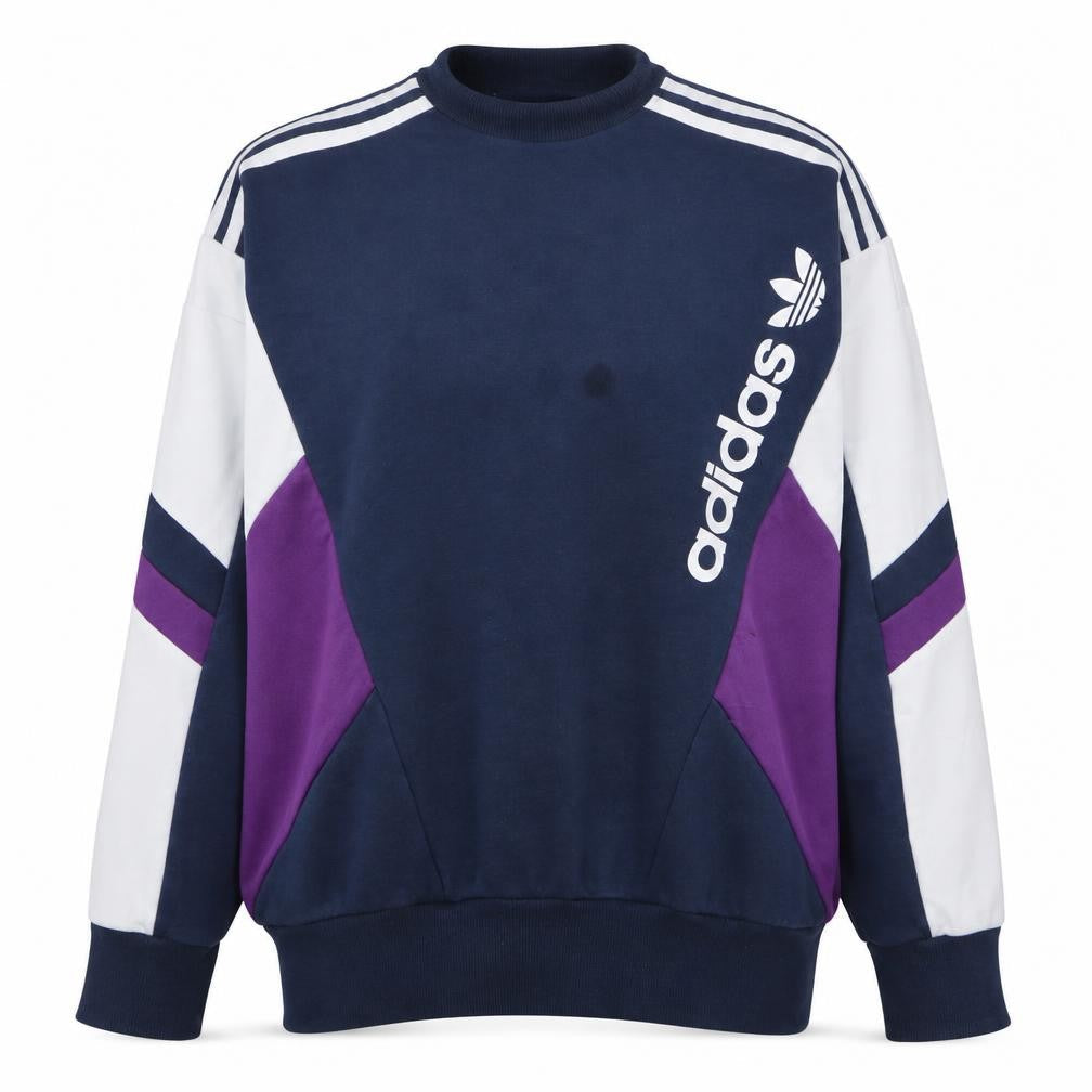 Adidas Womens Navy Blue Colourblock Crew Neck Sweatshirt UK 12