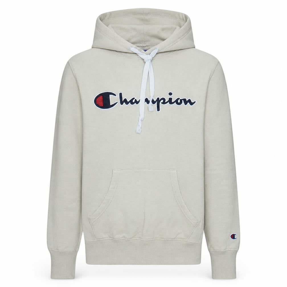 Champion Men's Beige Small Pullover Hoodie with Logo Front