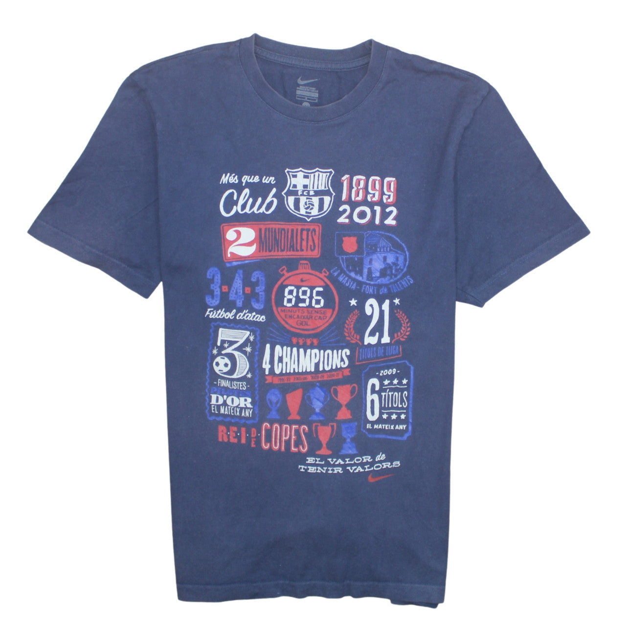 Nike FC Barcelona Navy Graphic T-Shirt Men L Short Sleeve Cotton