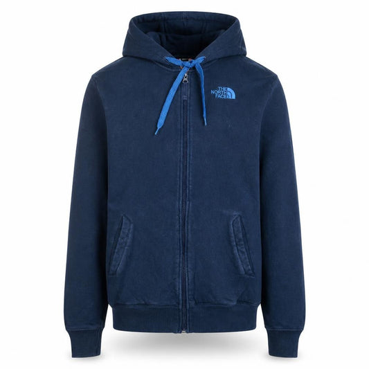 Front view of The North Face Men's Blue Small Hooded Full Zip Cotton Activewear Jacket