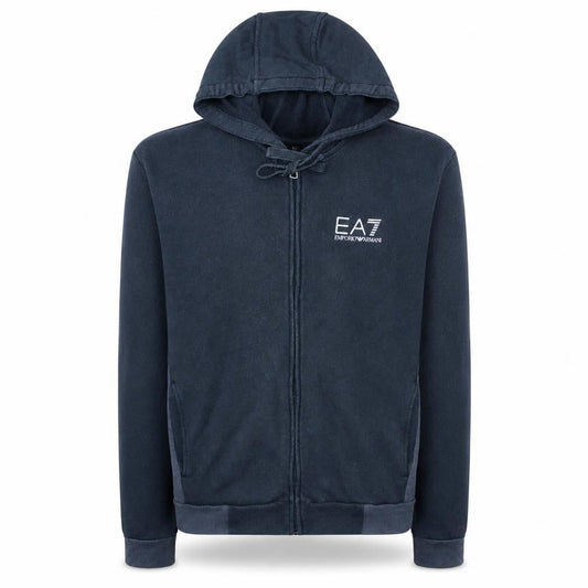 Front view of Emporio Armani EA7 Men's Blue Full Zip Hoodie, size L