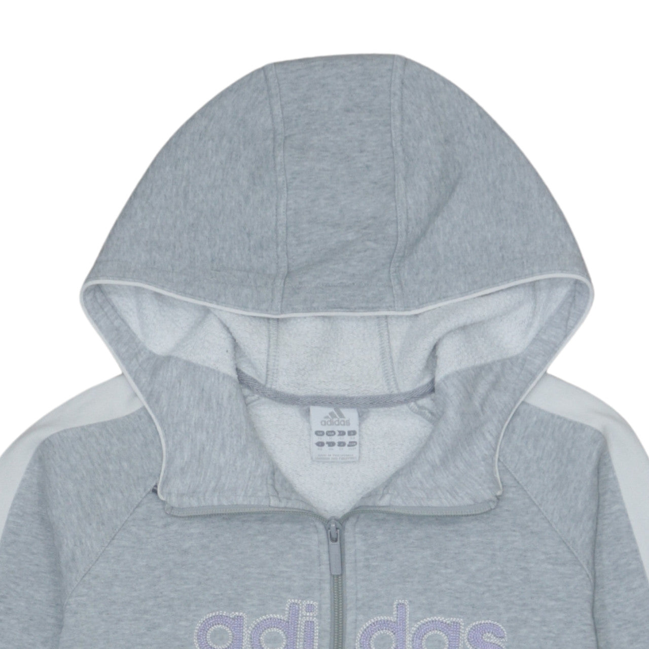 Adidas Women Grey Full Zip Hoodie Size 14 Logo Pullover Sweatshirt