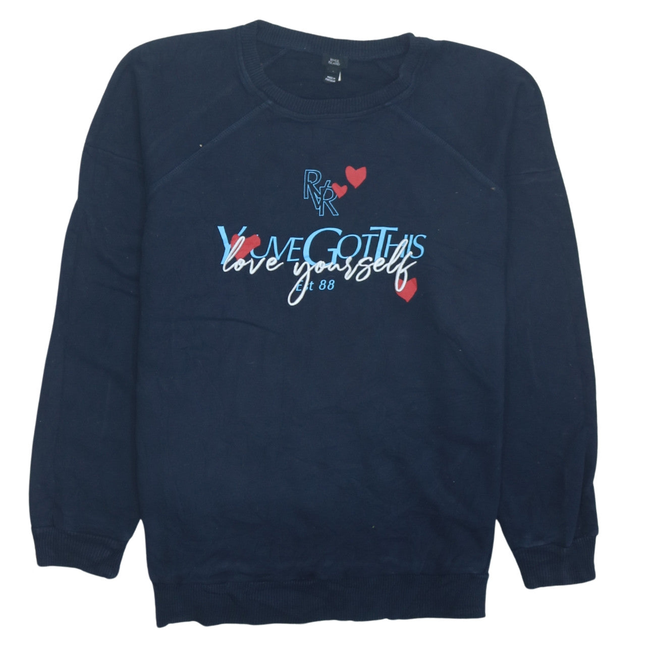 River Island Men’s Blue Pullover Sweatshirt S Love Yourself Graphic