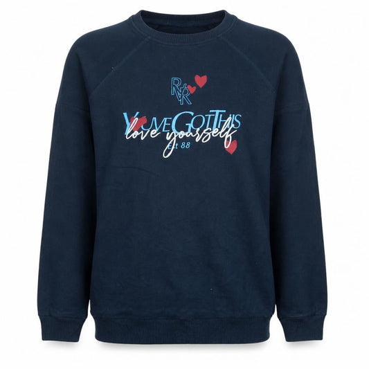 Front view of River Island Men’s Blue Pullover Sweatshirt S Love Yourself Graphic