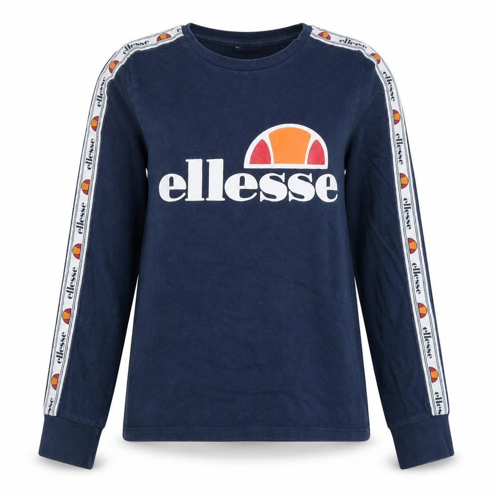 Ellesse Womens Navy Blue Logo Pullover Sweatshirt UK 10 Cotton Long Sleeve