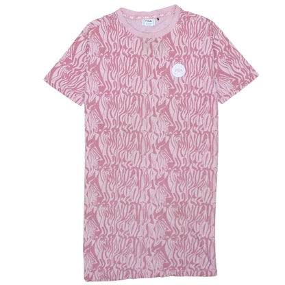 Additional front view of Fila girls’ pink animal print t-shirt dress 13-14 years casual jersey