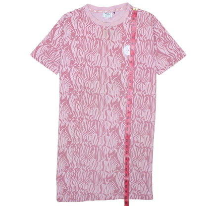 Close-up detail of Fila girls’ pink animal print t-shirt dress 13-14 years casual jersey