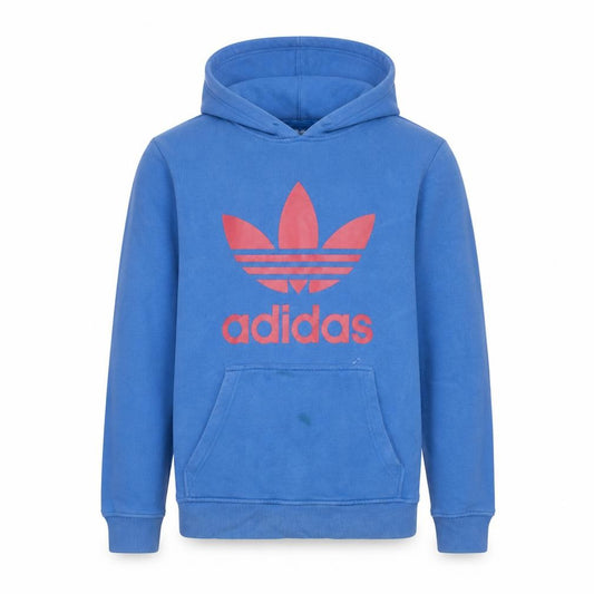 Adidas Men Blue Pullover Hoodie M Logo Fleece Sportswear
