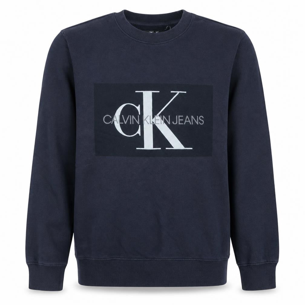 Calvin Klein Jeans Men's Blue Logo Crew Neck Cotton Sweatshirt M