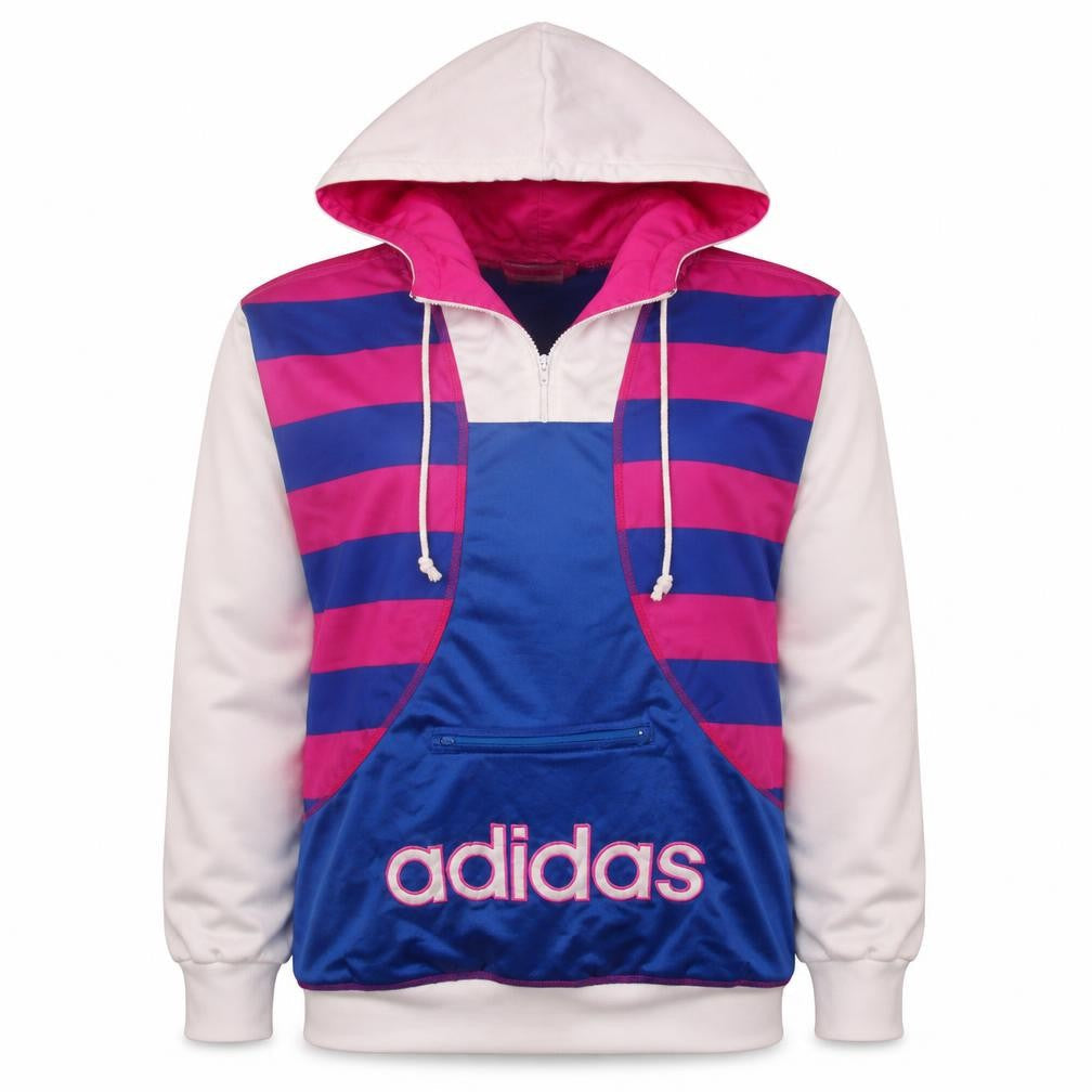 Adidas Girls Blue Pink Striped Hooded Sweatshirt Size 12 Full Zip