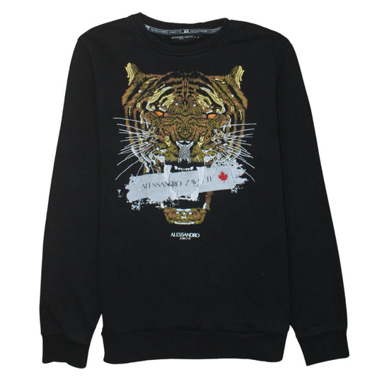 Alessandro Zavetti Men's Black Tiger Embroidered Sweatshirt M