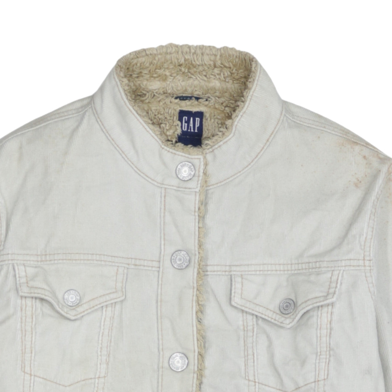 GAP Women Ivory Faux Fur Lined Cotton Corduroy Jacket L