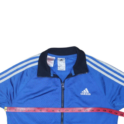Back view of Adidas boys’ blue colourblock track jacket 13-14 years zip lightweight