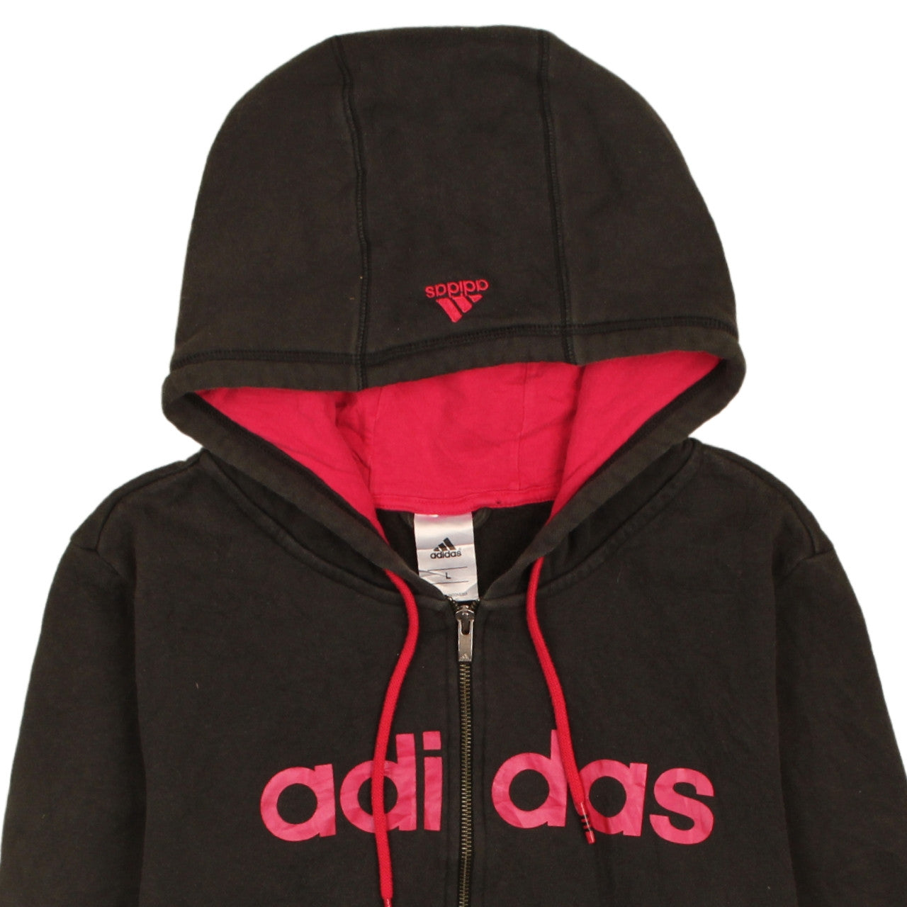Adidas Women's Black Full Zip Hoodie Large Logo Sweatshirt