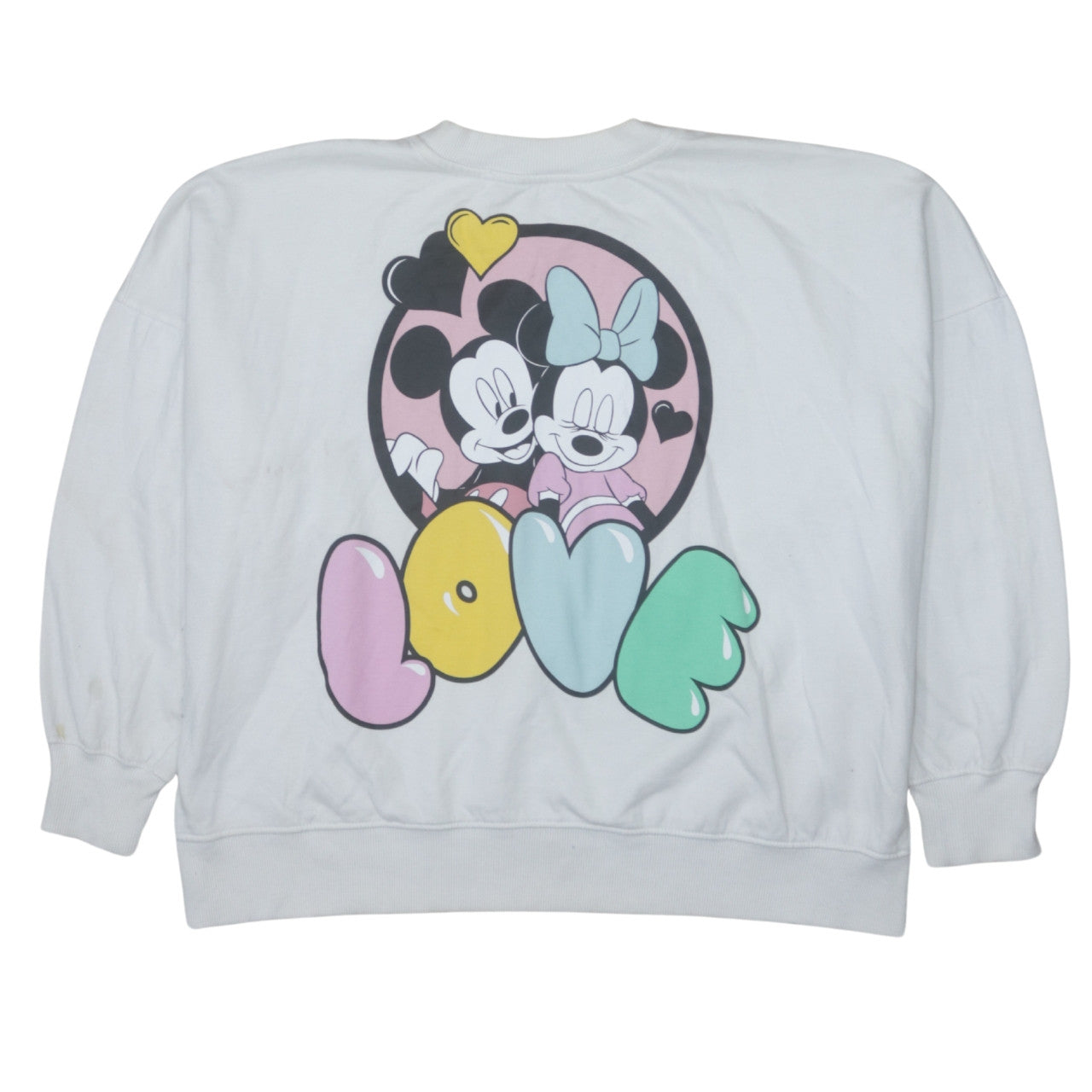Disney Women White Love Mickey & Minnie Crew Neck Pullover Sweatshirt S