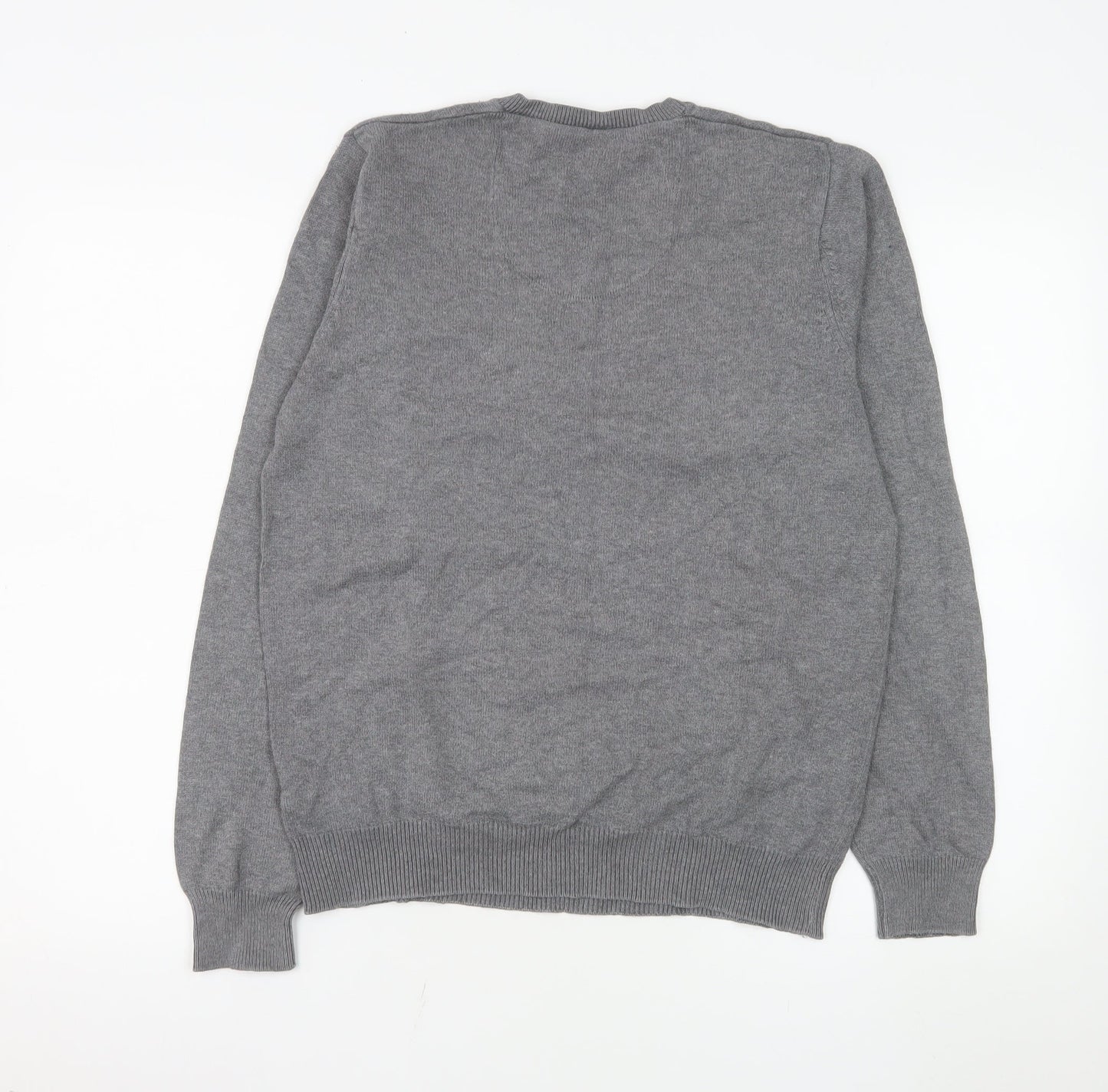 Marks and Spencer Blue Harbour Men's Grey Cotton V-Neck Jumper Size S