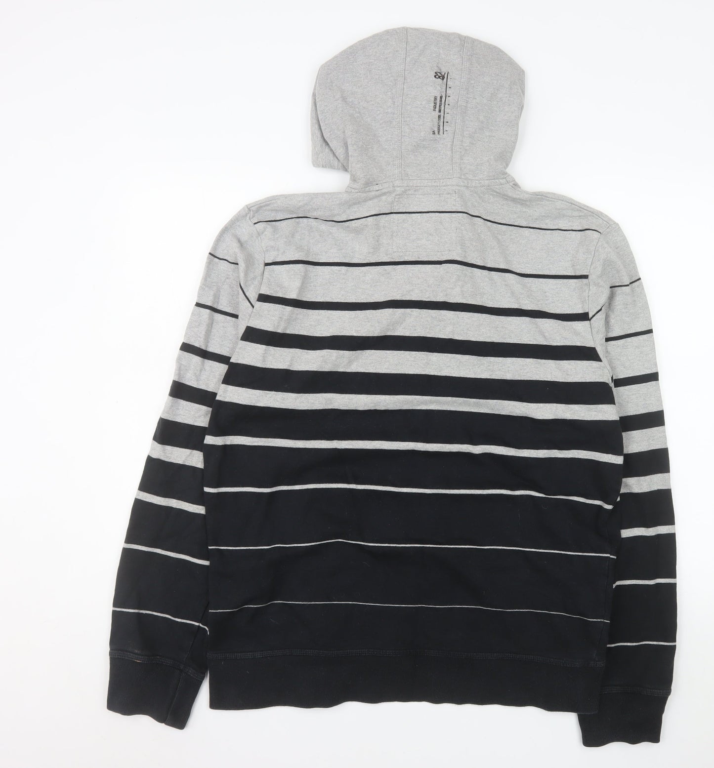 Next Men's Grey Striped Henley Hoodie L Cotton Casual Sweatshirt
